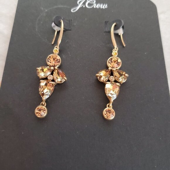 ✨ NEW J.Crew Gold Rhinestones Crystals Cluster Drop Dangle Statement Earrings ✨ - Picture 3 of 5